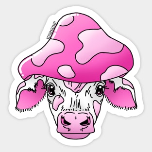 Pink Mushroom Cow Sticker